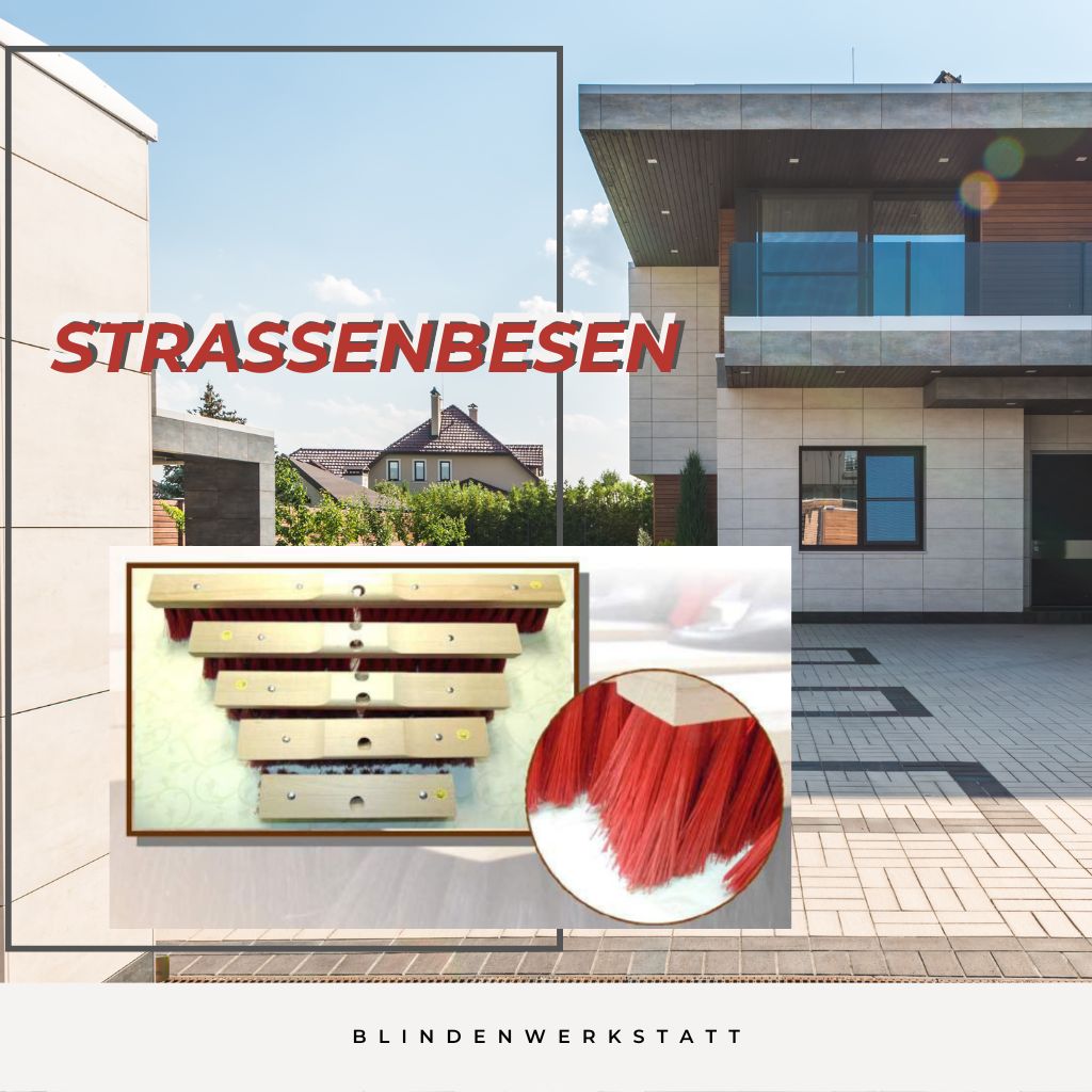 Robuste Elaston-Fasern – beständig gegen Lauge, Benzin und Alkohol Straßenbesen mit roter Elaston-Borste und Holzsattel