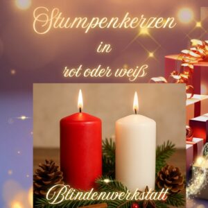 Rote Stumpenkerze aus der Blindenwerkstatt bringt Wärme und festliche Stimmung in jedes Zuhause