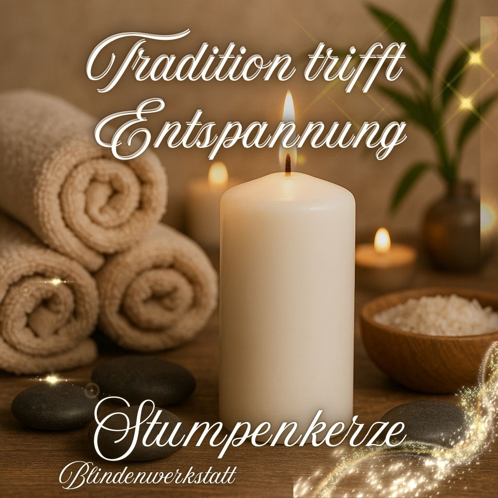 Weiße Stumpenkerze aus echter Handarbeit schenkt Ruhe und Licht für entspannte Wellnessmomente Blindenwerkstatt Kerze für Wellnessrituale – durchgefärbt, rußarm und mit Liebe gegossen